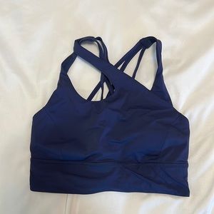Blue asymmetrical sports bra